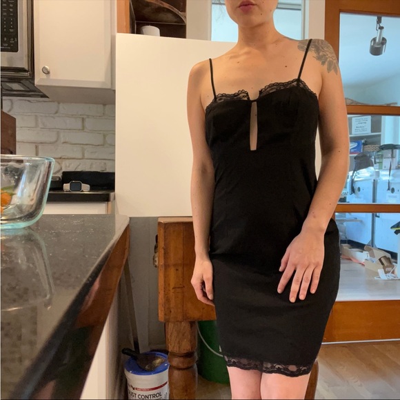 Black vintage look slip Dress lace mini strappy lbd - Picture 7 of 8